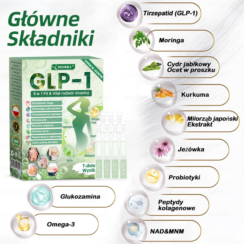 🍐🍐DOOEKA® GLP-1 8 w 1 Fit & Vital roztwór doustny – Raz dziennie, widoczne zmiany w ciągu 7 dni / W przypadku otyłości, zdrowia serca i układu krążenia, cukrzycy, bezdechu sennego, zdrowia jelit, problemów ze stawami i wielu innych